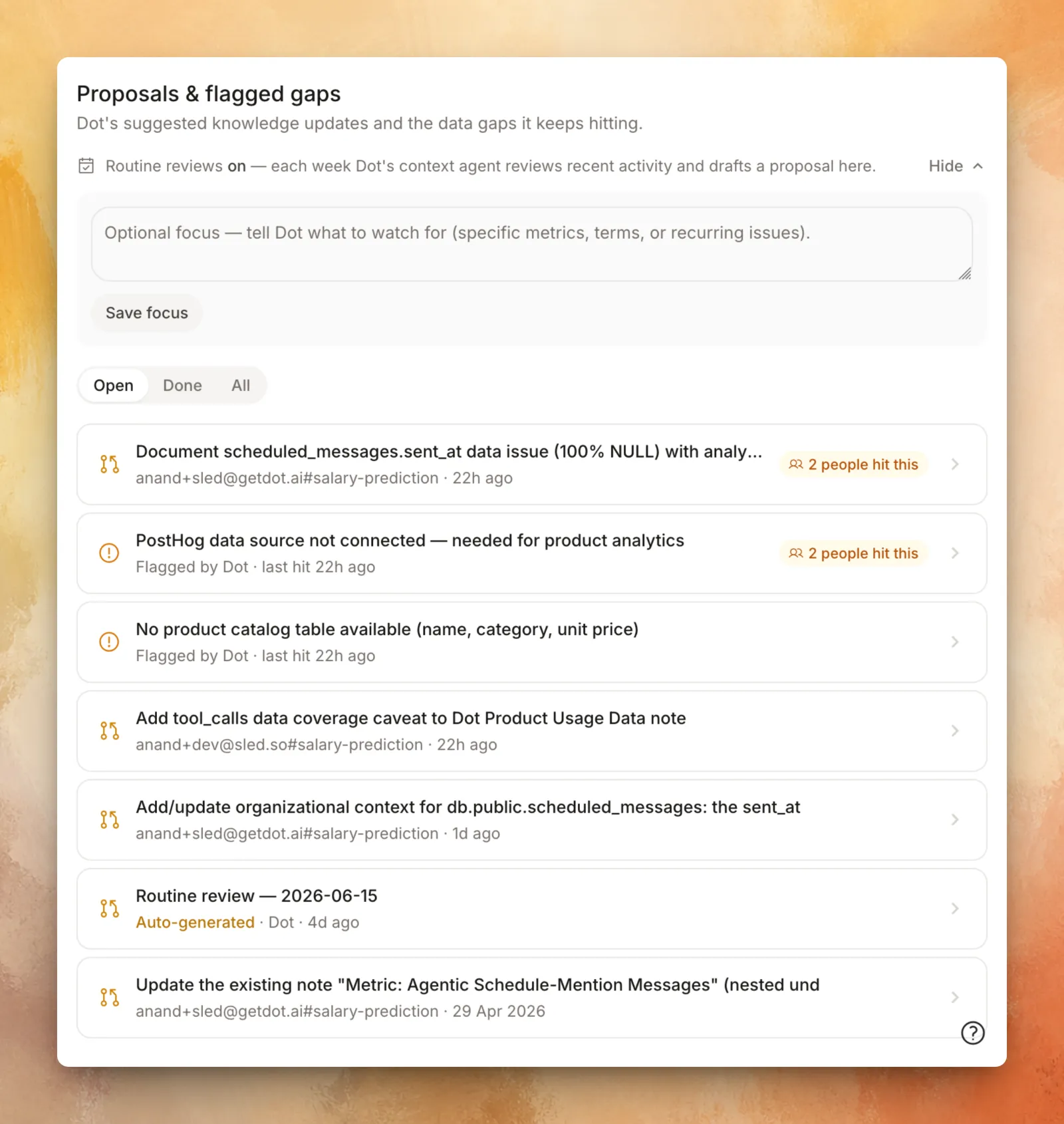Auto-review proposals surfaced in the context agent