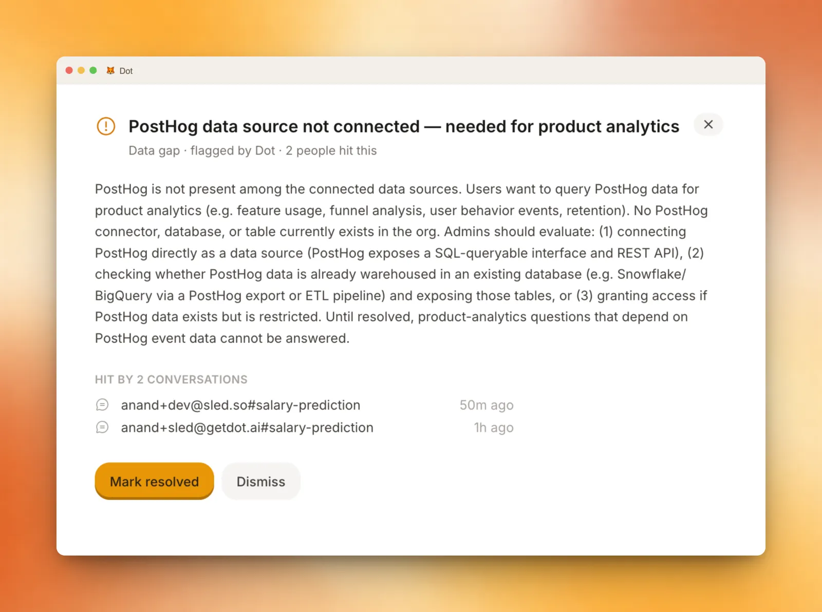 Dot flagging a missing data source as a proposal