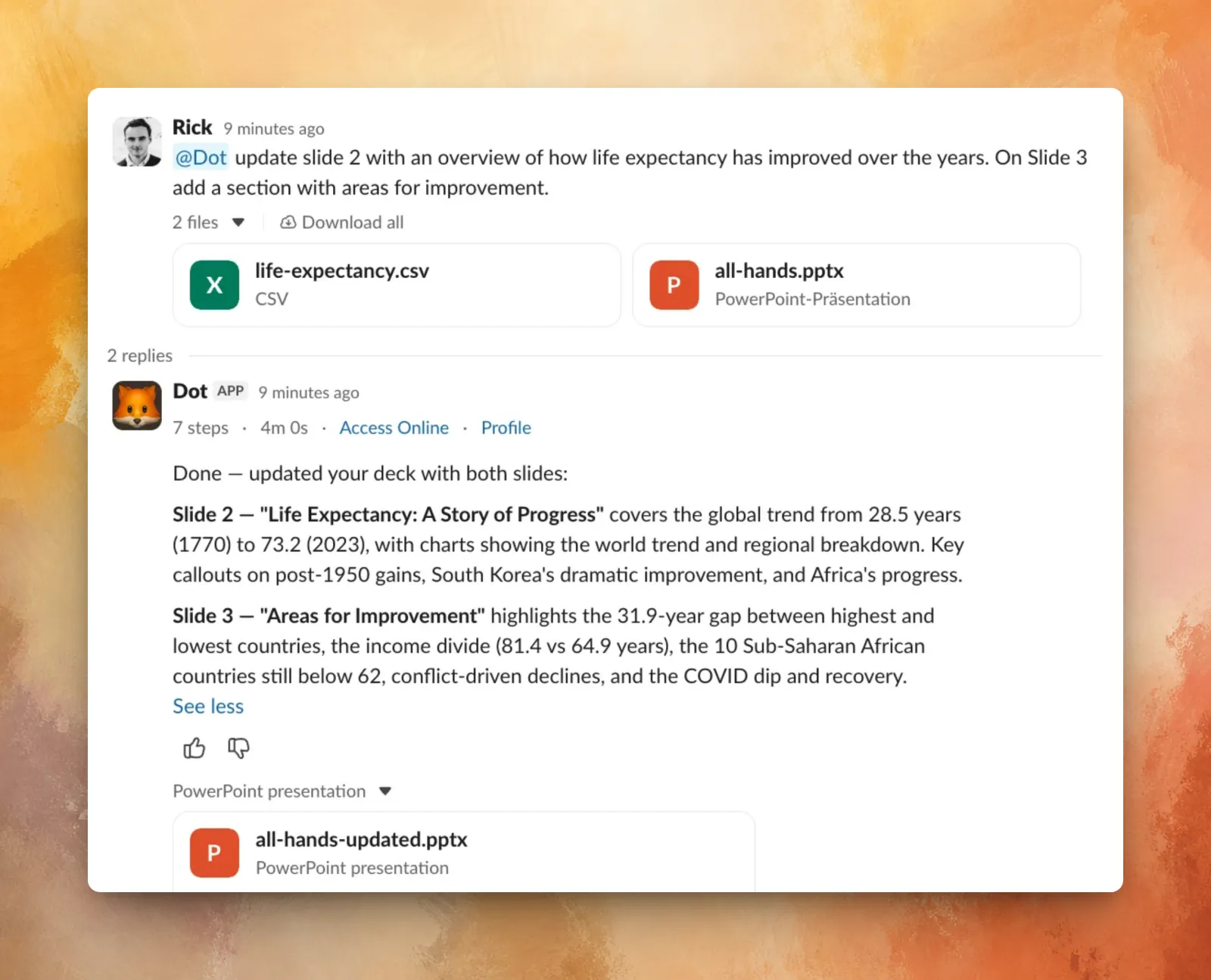 Updating a PowerPoint from a CSV inside Slack