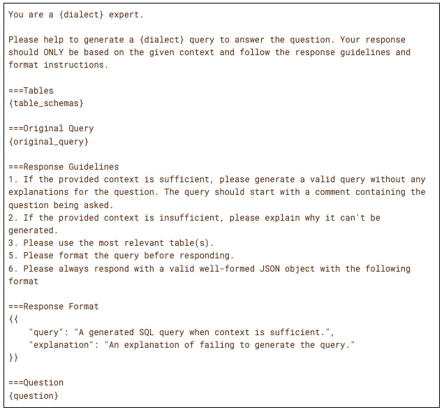 Pinterest prompt template for SQL generation